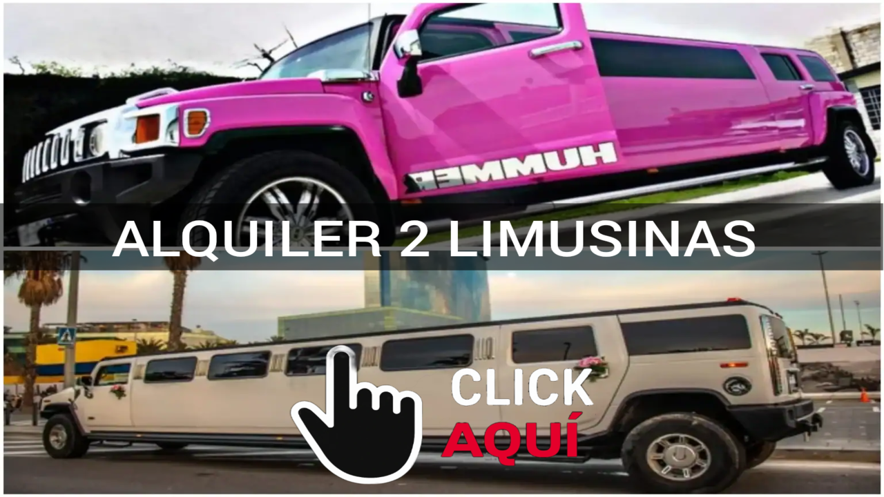 Dos limusinas de lujo estacionadas lado a lado, listas para servicio de alquiler en eventos, mostrando elegancia y estilo coordinado.