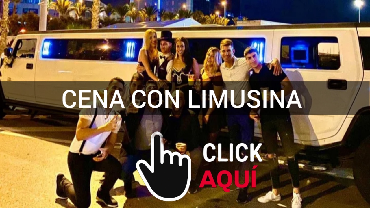 Pareja bajando de una limusina hacia un restaurante elegante, representando un servicio de cena romántica con transporte VIP.