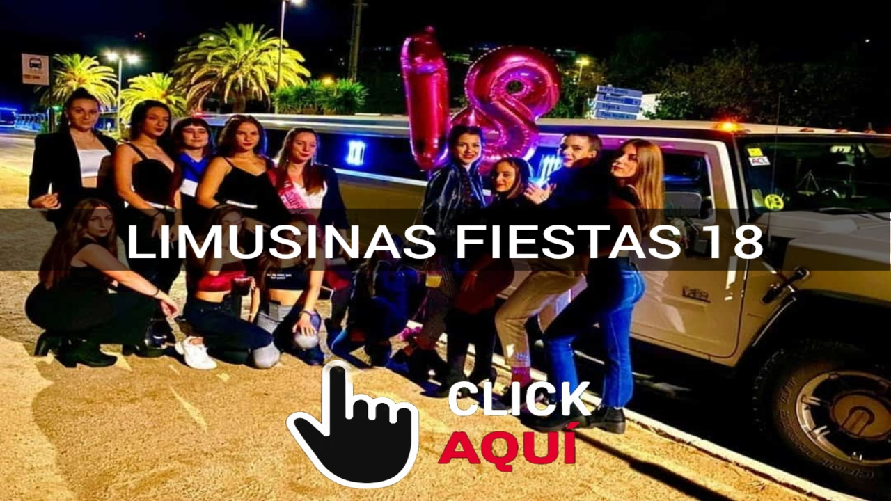 Grupo de jóvenes celebrando sus 18 años frente a una limusina negra iluminada, con ambiente festivo y detalles modernos que reflejan una noche especial.