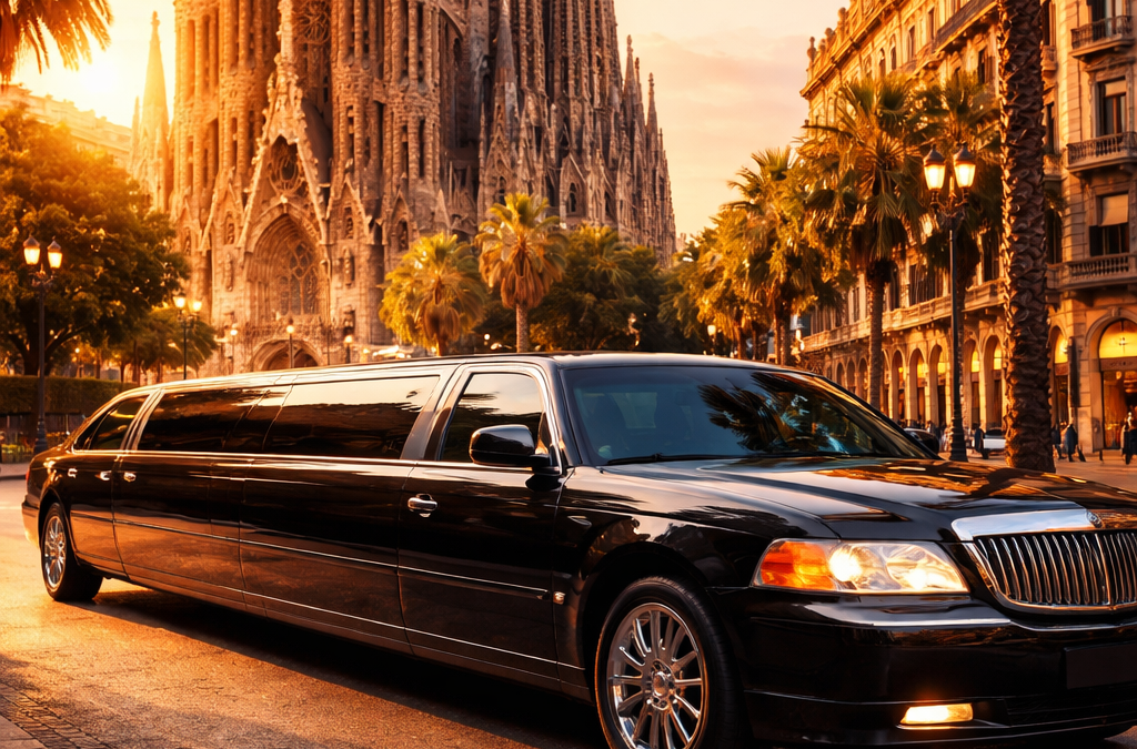 Limusina Lincoln americana negra frente a la Sagrada Familia, guía para alquilar limusinas personales en Barcelona.
