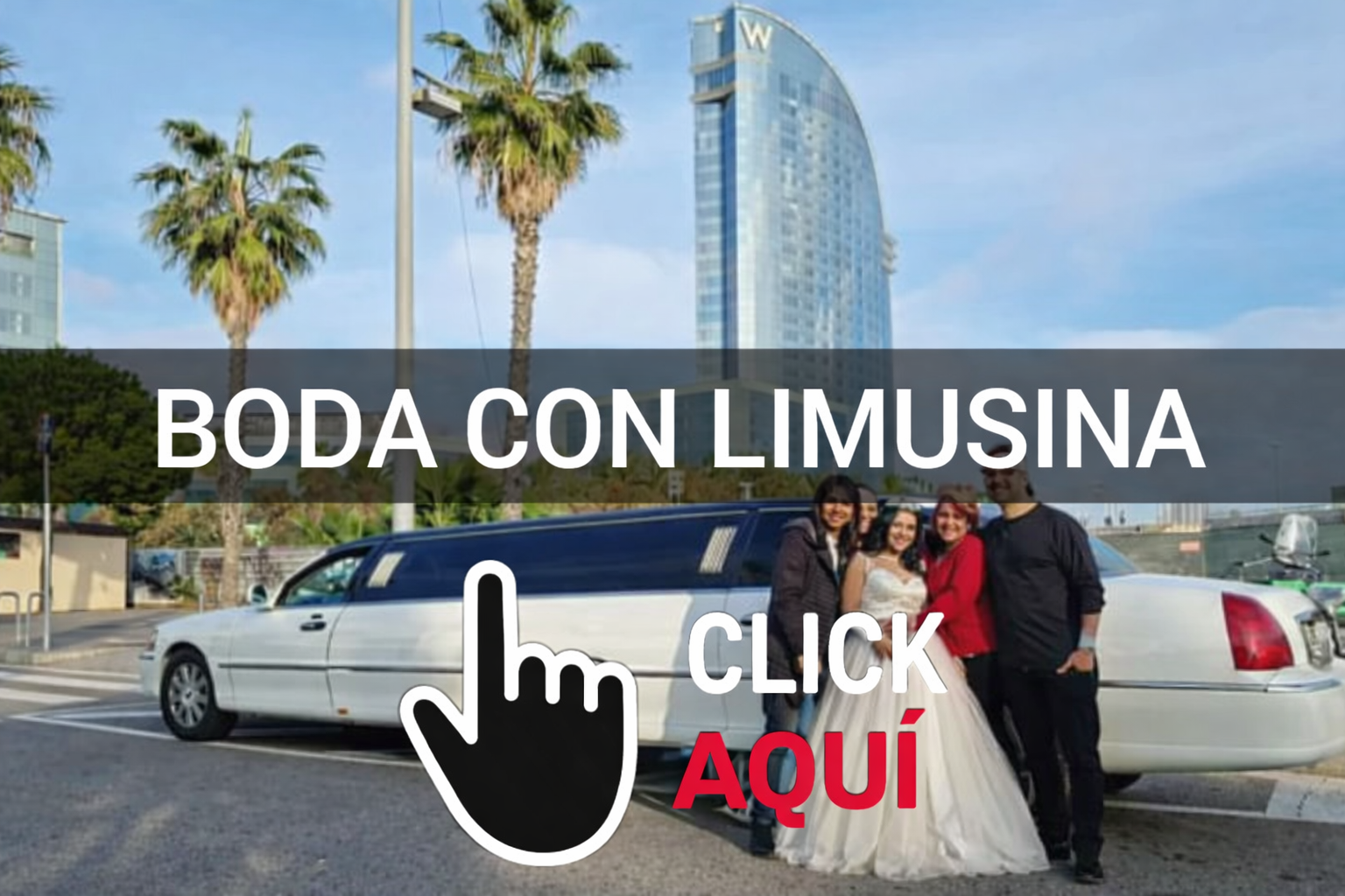 limusina para bodas en Barcelona con pareja de novios y traslado elegante