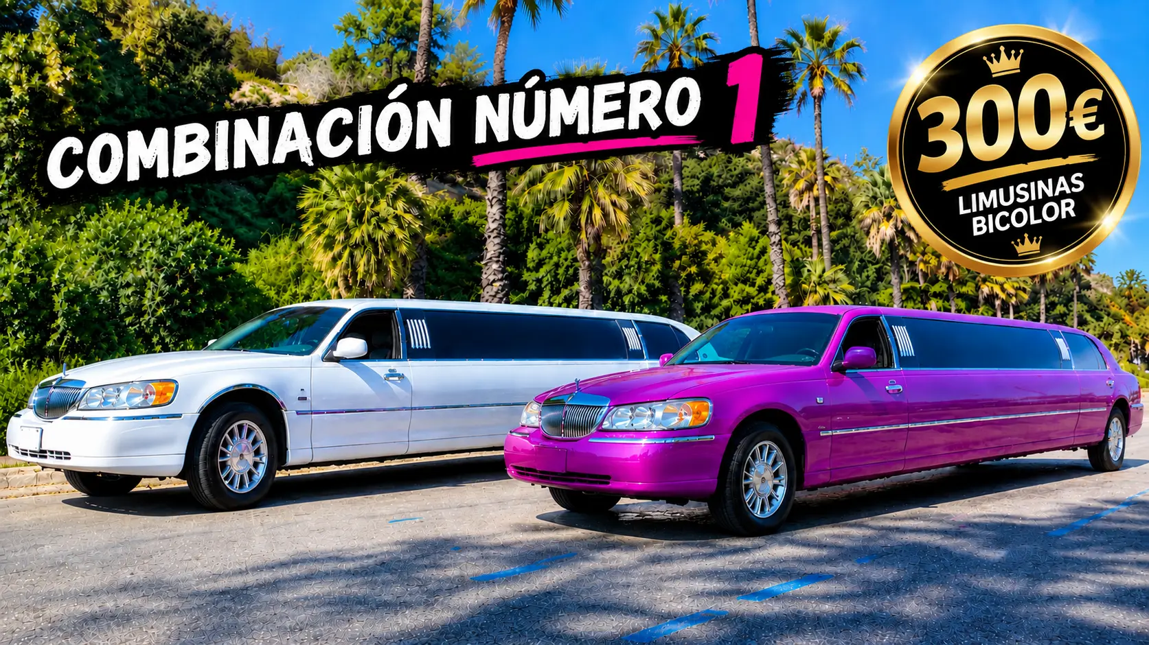 Dos limusinas blanca y morada para 16 personas en Barcelona
