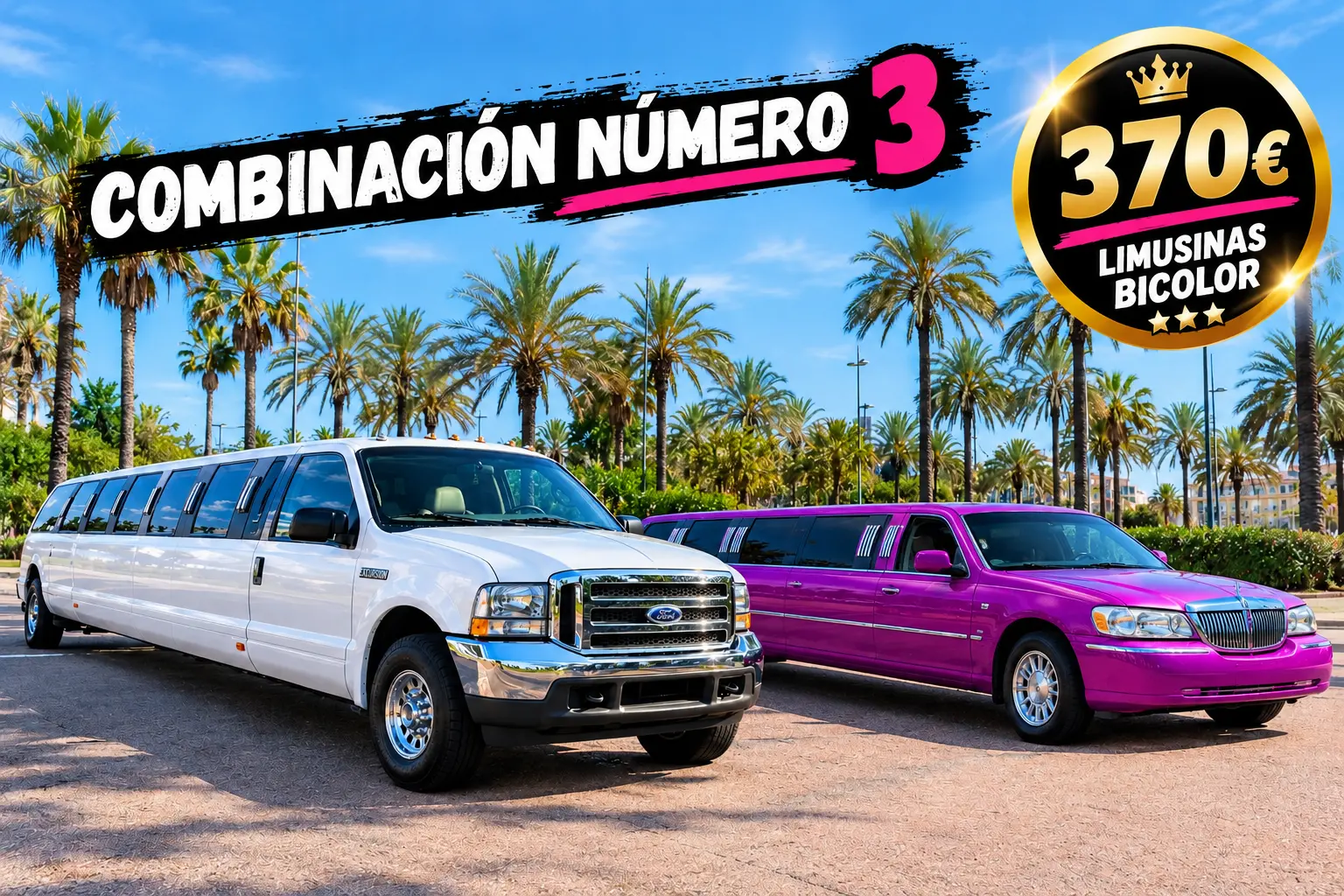 Limusinas blanca y morada para 20 personas en Barcelona