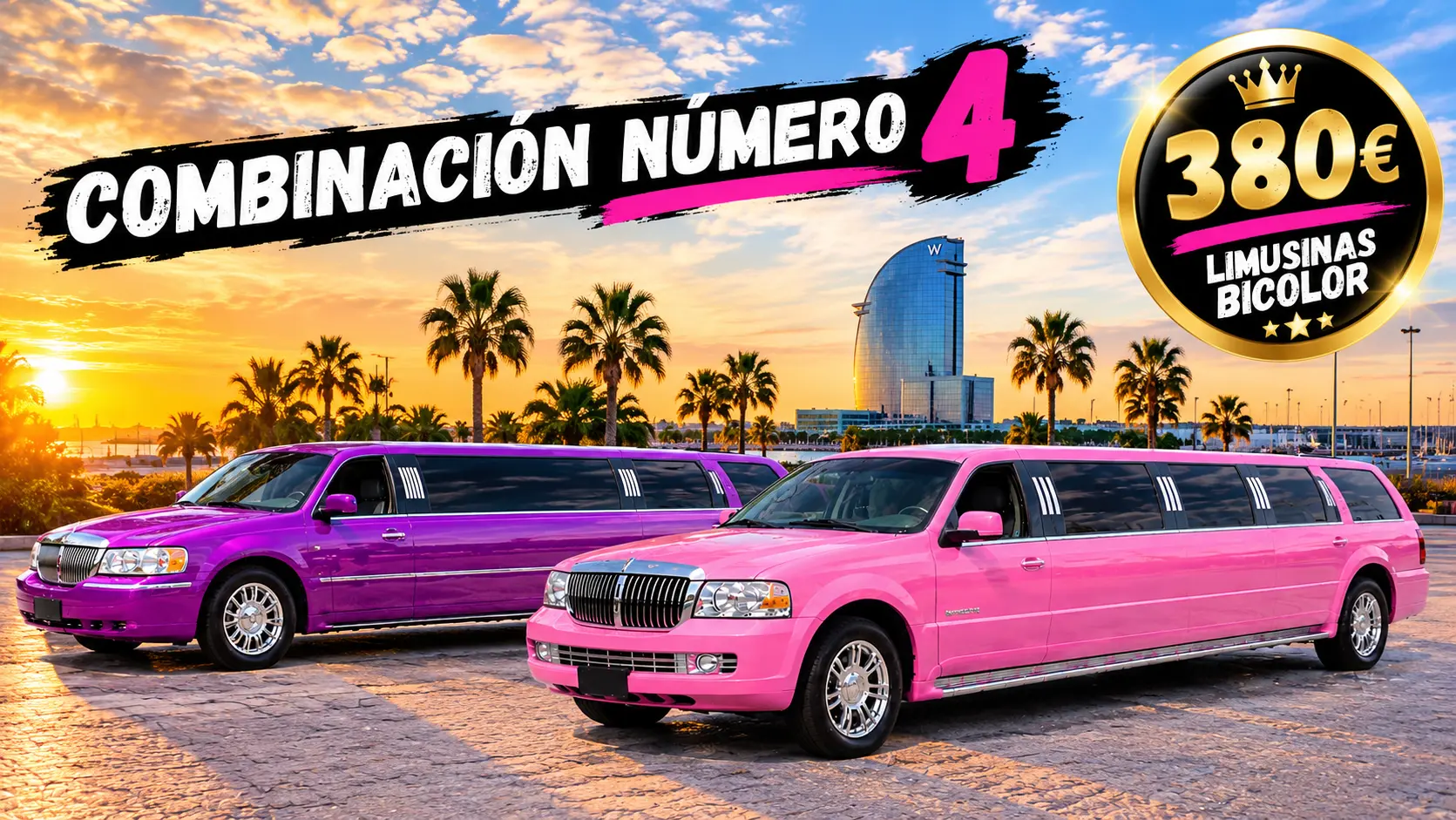 Limusinas morada y rosa para 20 personas en Barcelona