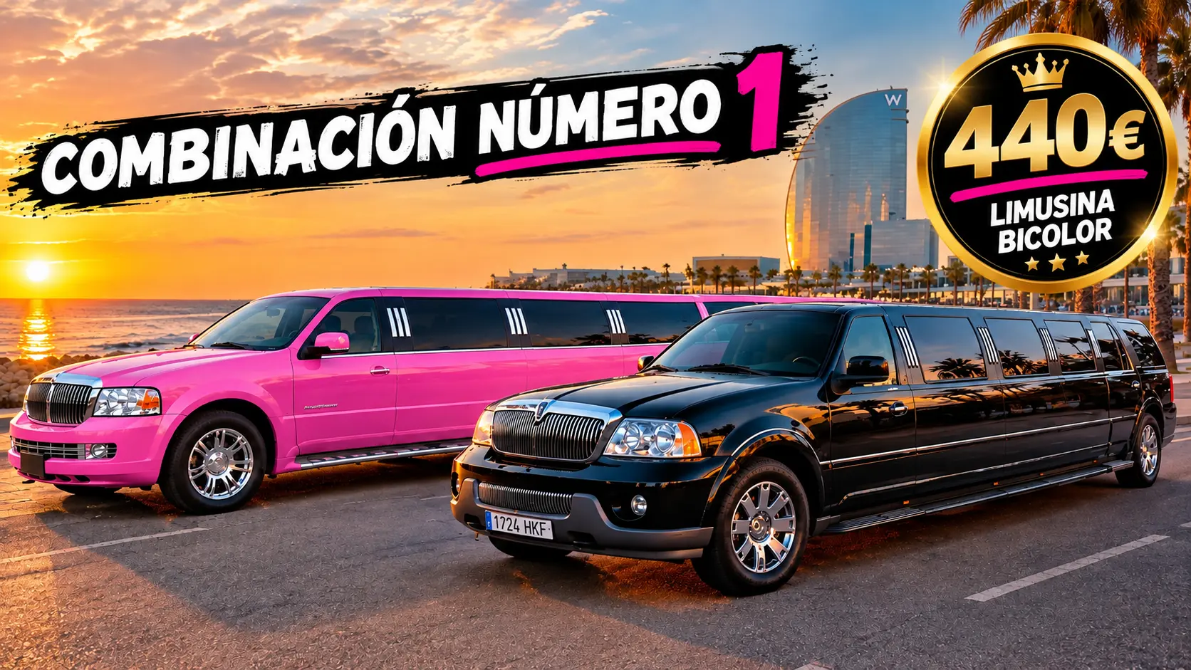 Limusinas rosa y negra para 24 personas en Barcelona