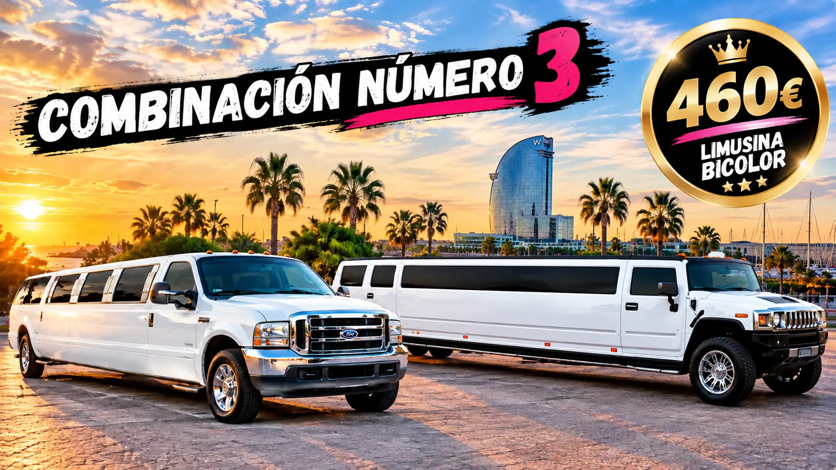 Limusina Ford y Hummer blancas para 24 personas en Barcelona
